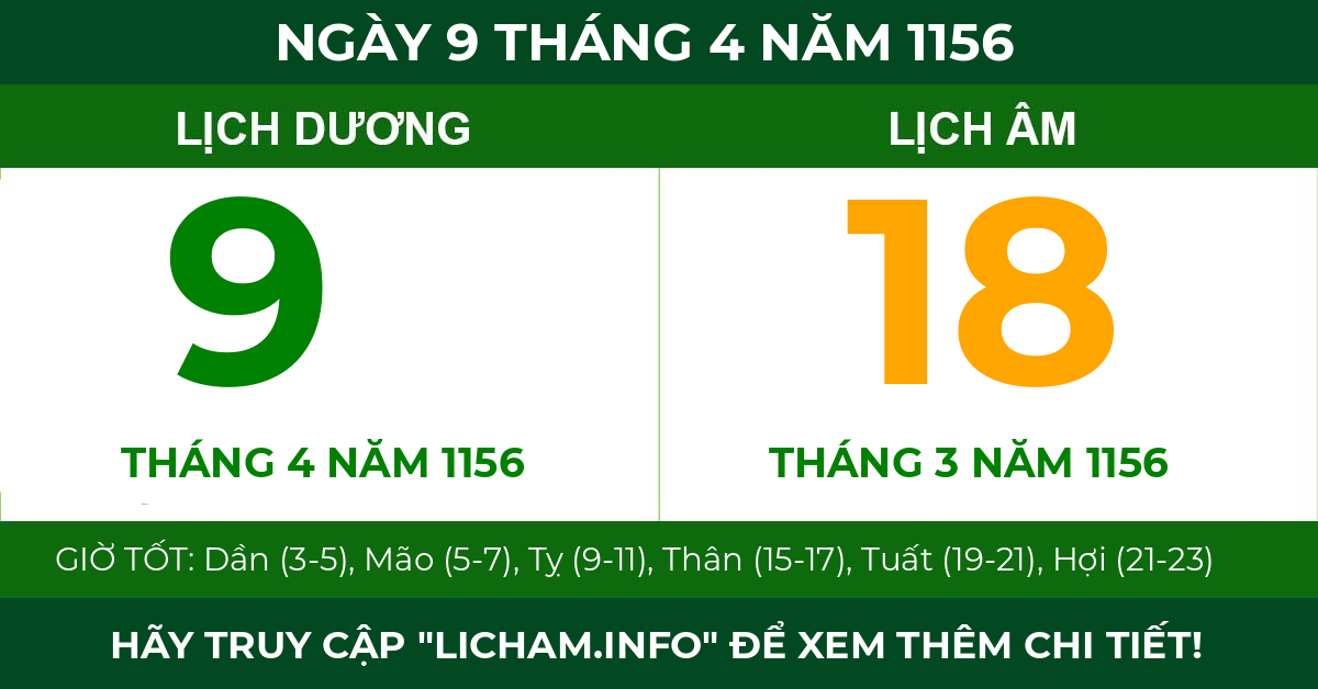 lịch âm ngày 9 tháng 4 năm 1156