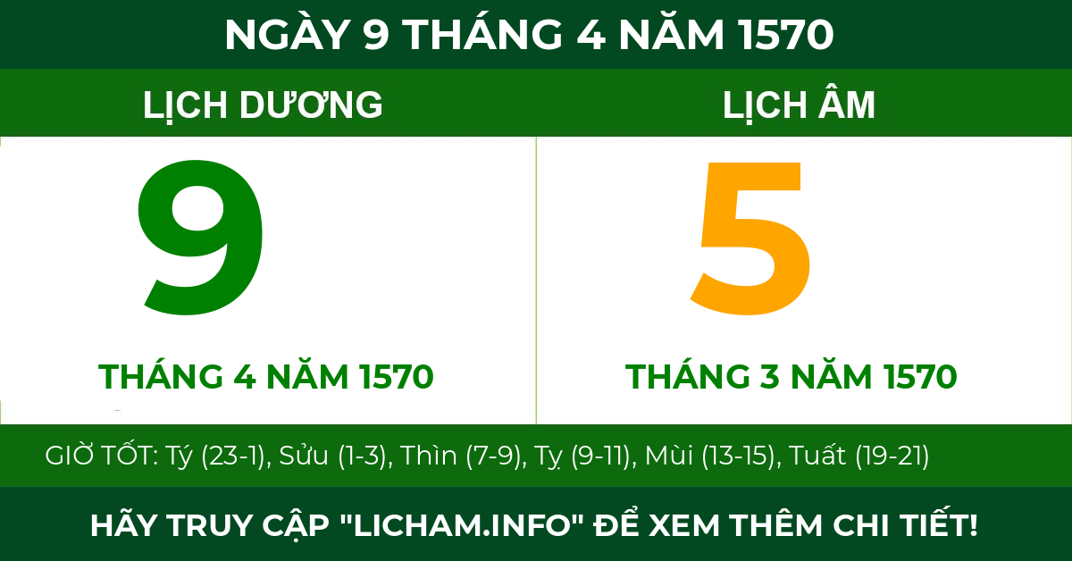 lịch âm ngày 9 tháng 4 năm 1570