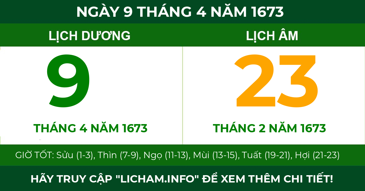 lịch âm ngày 9 tháng 4 năm 1673