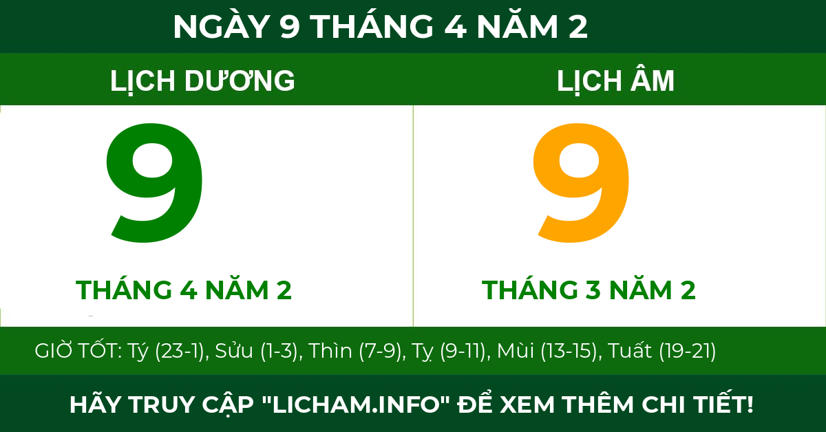 lịch âm ngày 9 tháng 4 năm 2