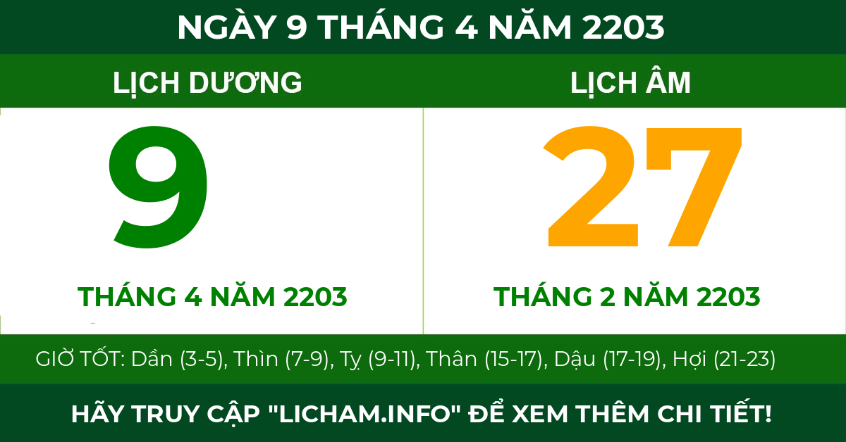 lịch âm ngày 9 tháng 4 năm 2203