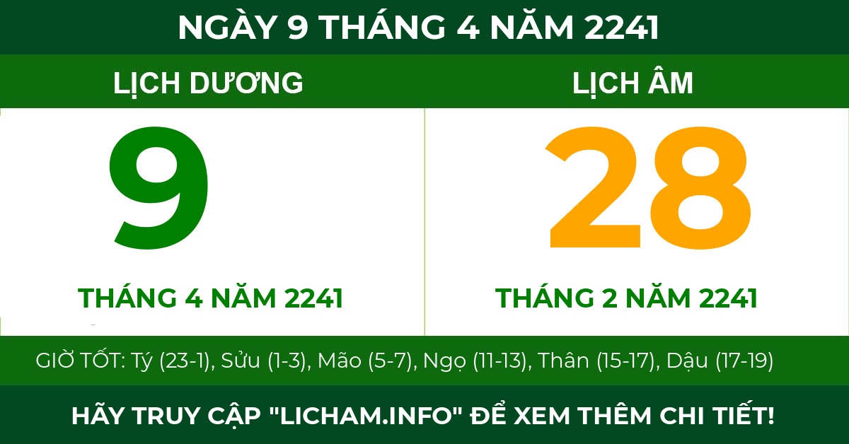 lịch âm ngày 9 tháng 4 năm 2241