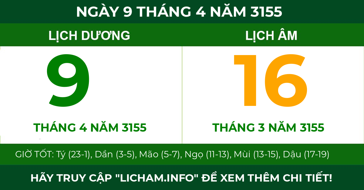 lịch âm ngày 9 tháng 4 năm 3155