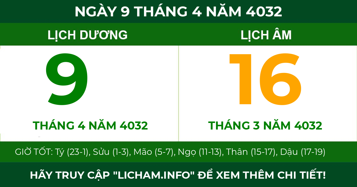 lịch âm ngày 9 tháng 4 năm 4032