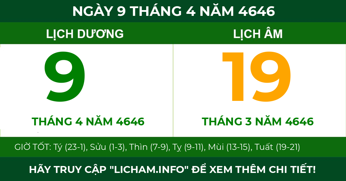 lịch âm ngày 9 tháng 4 năm 4646