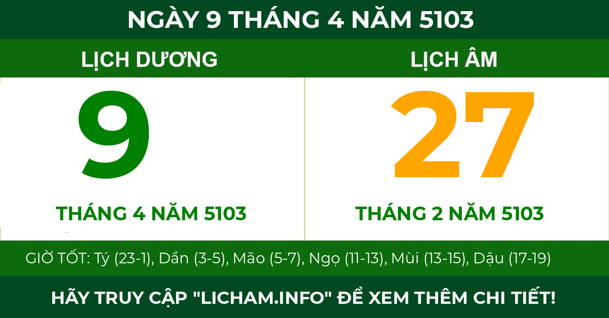 lịch âm ngày 9 tháng 4 năm 5103