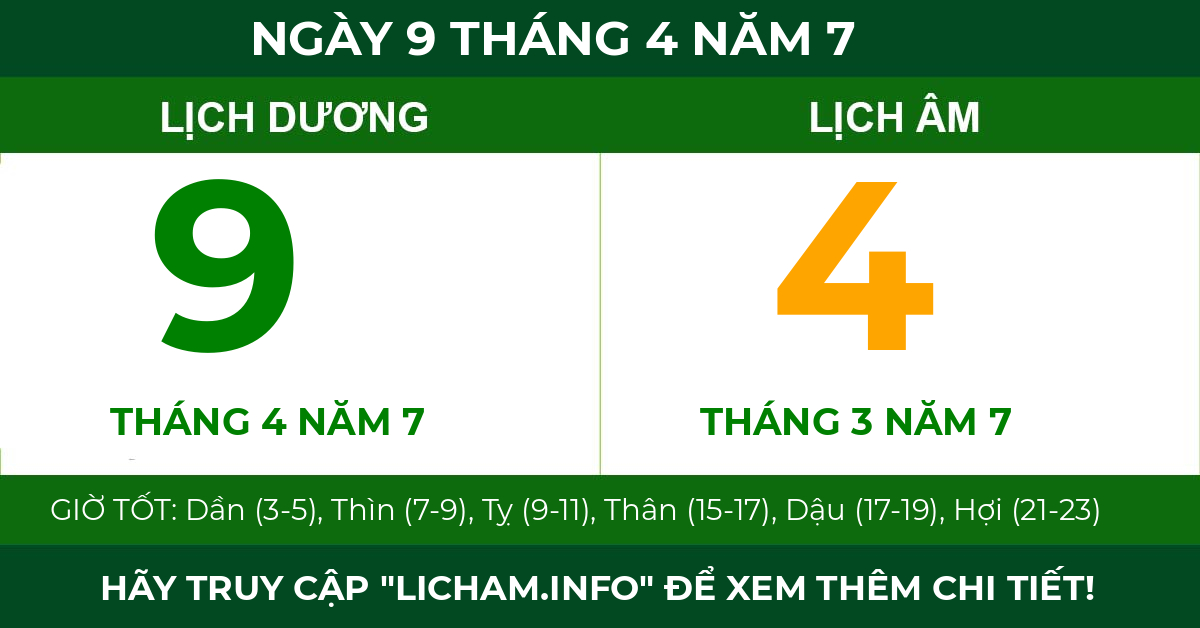 lịch âm ngày 9 tháng 4 năm 7