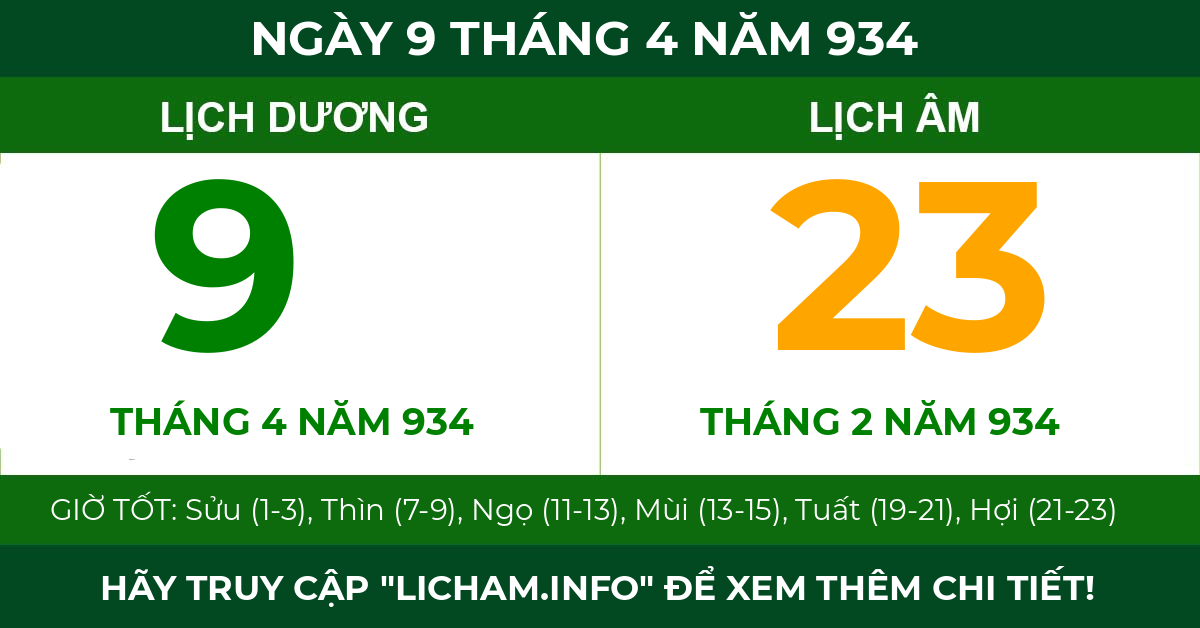 lịch âm ngày 9 tháng 4 năm 934