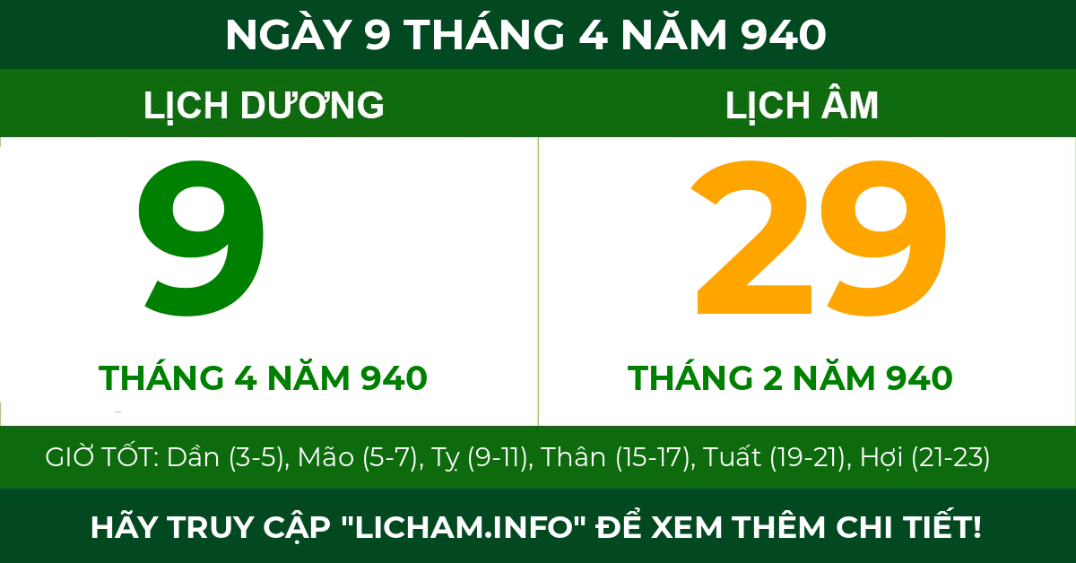 lịch âm ngày 9 tháng 4 năm 940
