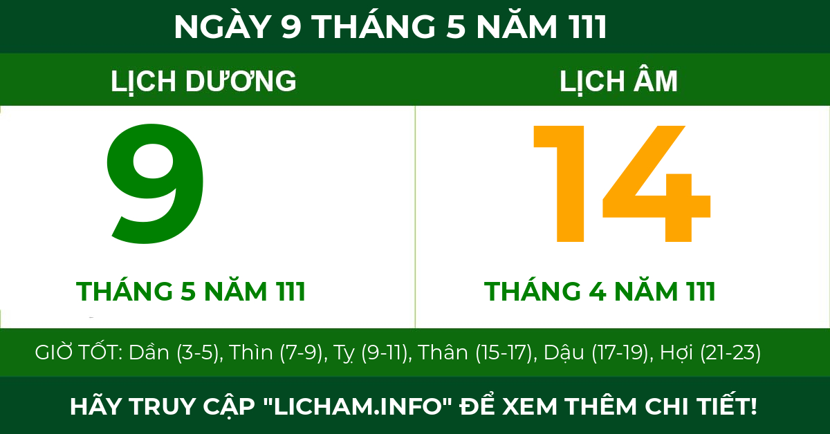 lịch âm ngày 9 tháng 5 năm 111