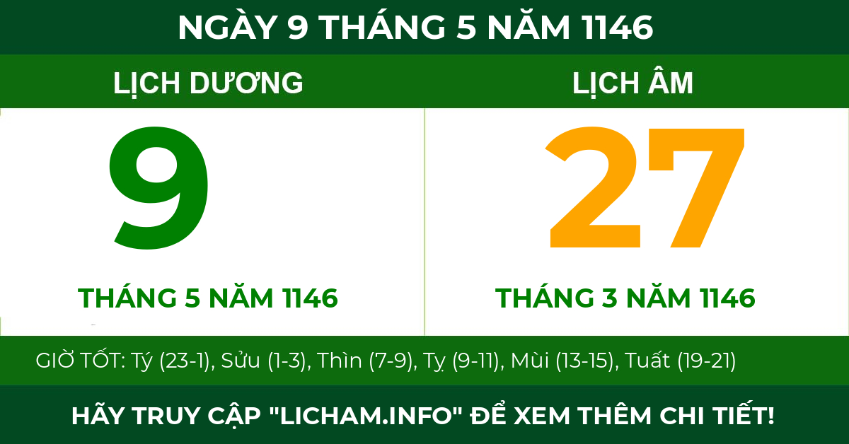lịch âm ngày 9 tháng 5 năm 1146