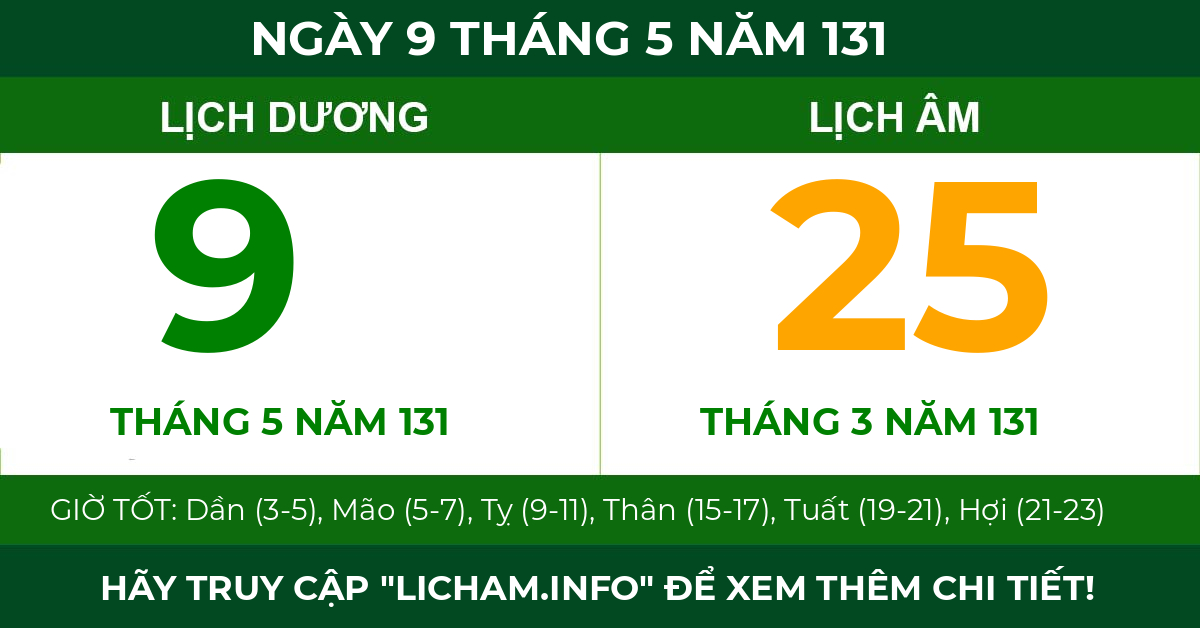 lịch âm ngày 9 tháng 5 năm 131