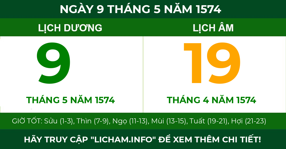 lịch âm ngày 9 tháng 5 năm 1574