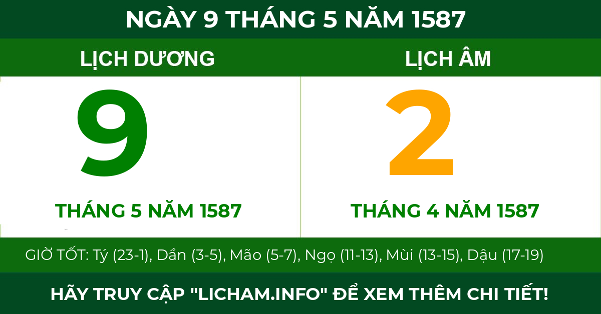 lịch âm ngày 9 tháng 5 năm 1587