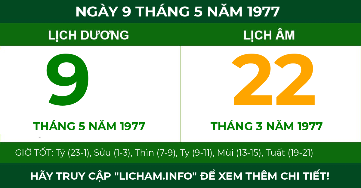 lịch âm ngày 9 tháng 5 năm 1977