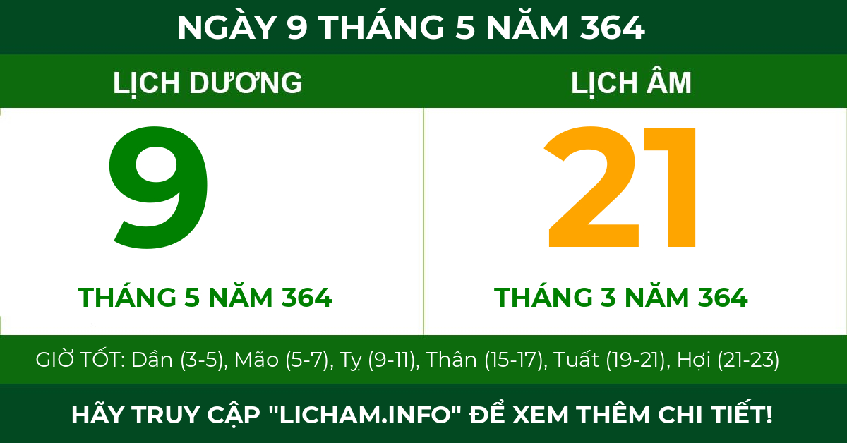 lịch âm ngày 9 tháng 5 năm 364