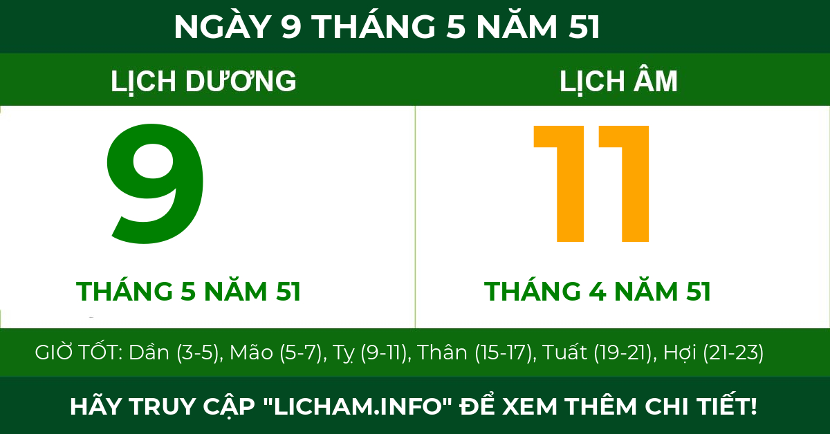 lịch âm ngày 9 tháng 5 năm 51