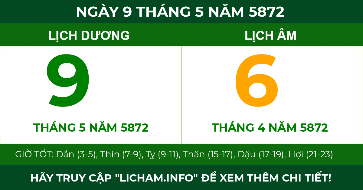 lịch âm ngày 9 tháng 5 năm 5872