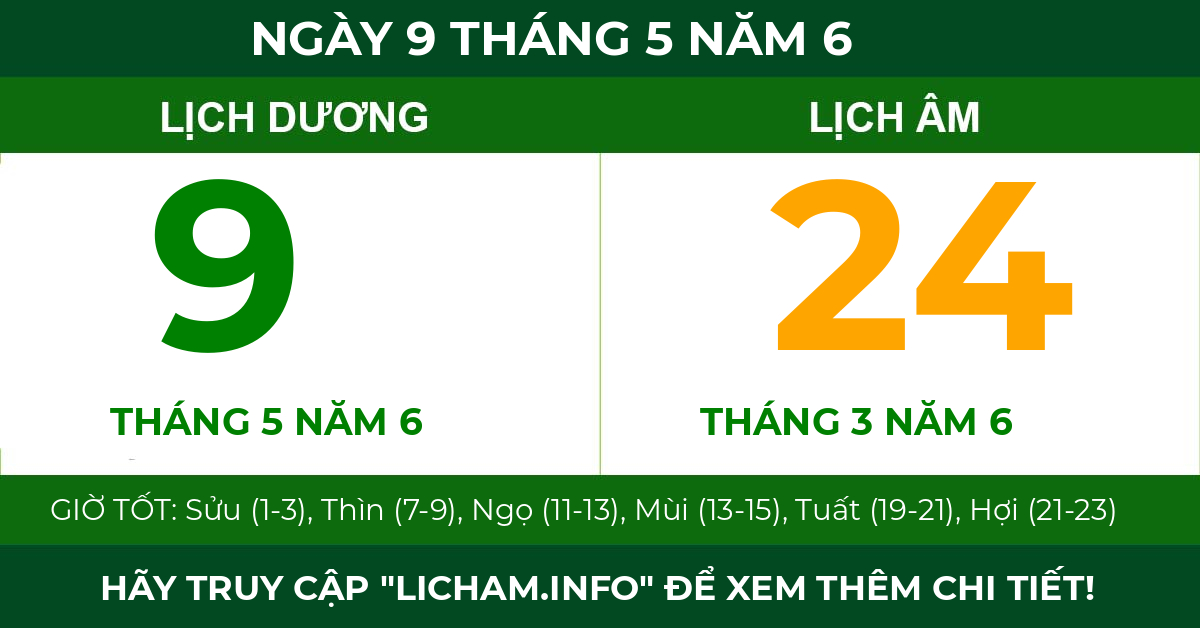 lịch âm ngày 9 tháng 5 năm 6