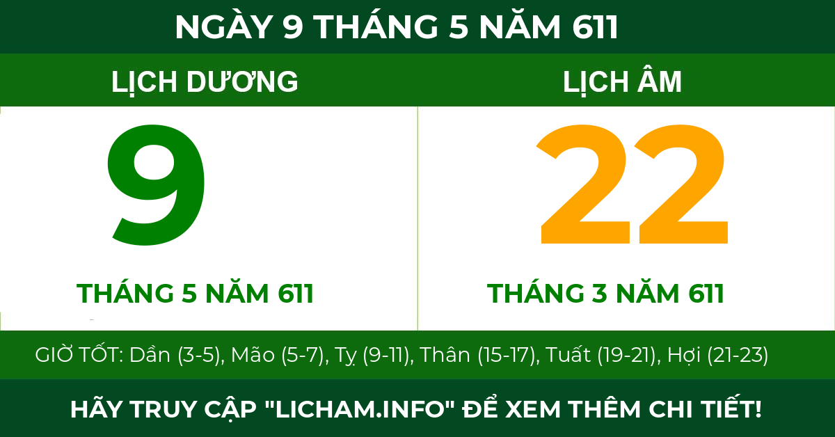 lịch âm ngày 9 tháng 5 năm 611