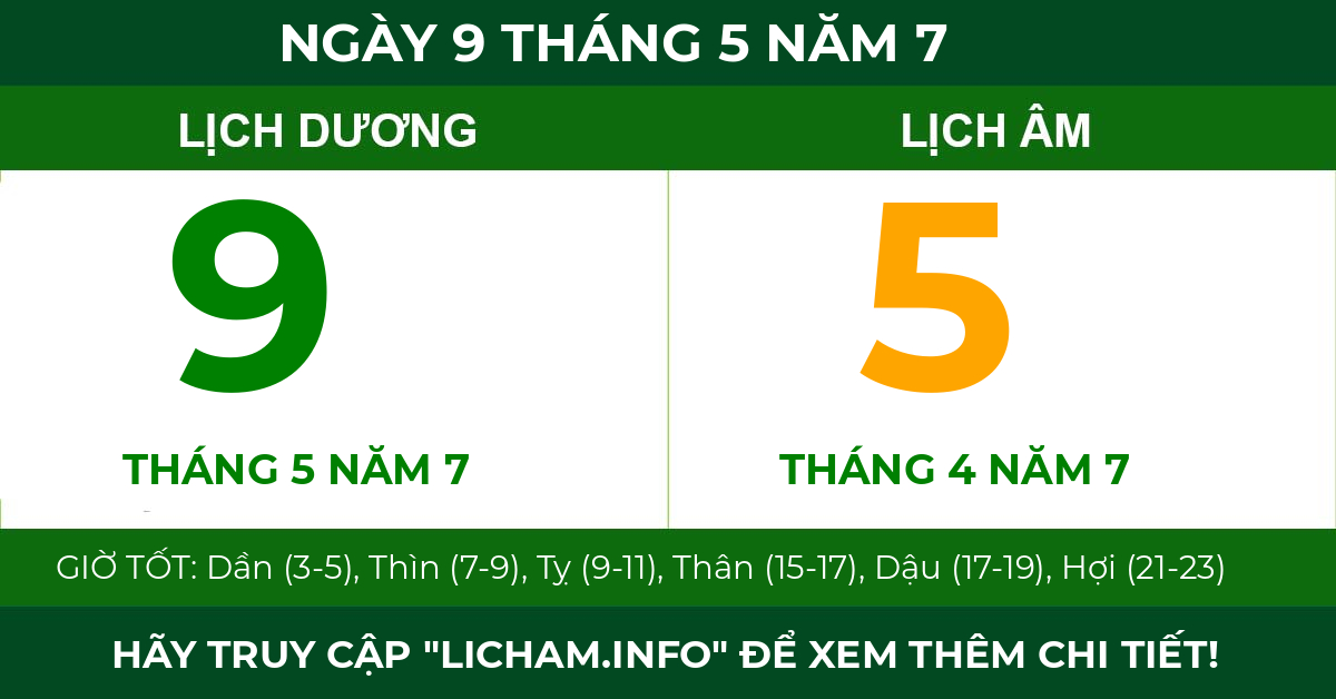 lịch âm ngày 9 tháng 5 năm 7