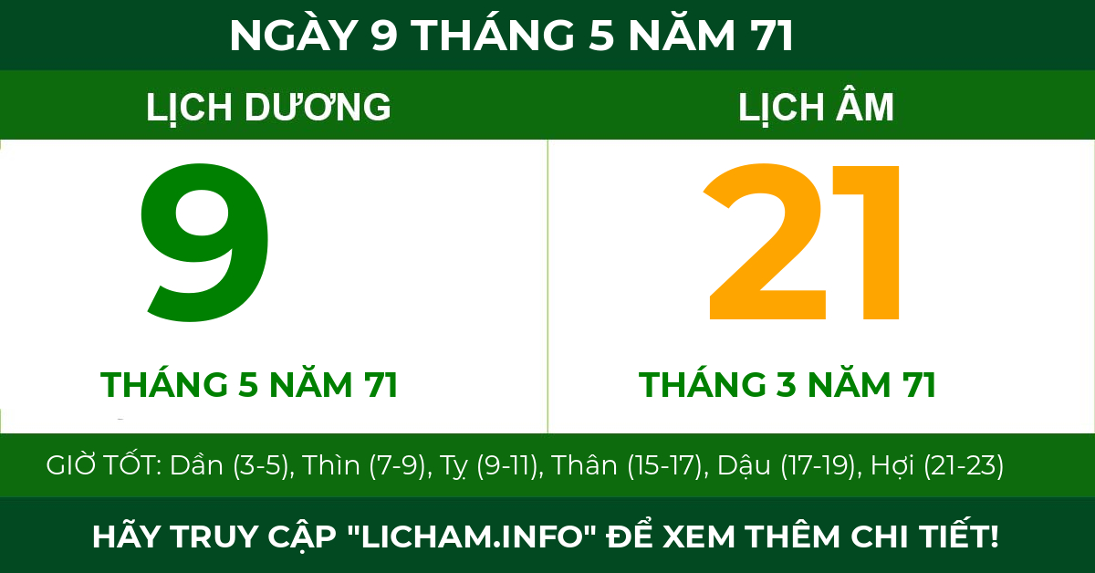 lịch âm ngày 9 tháng 5 năm 71