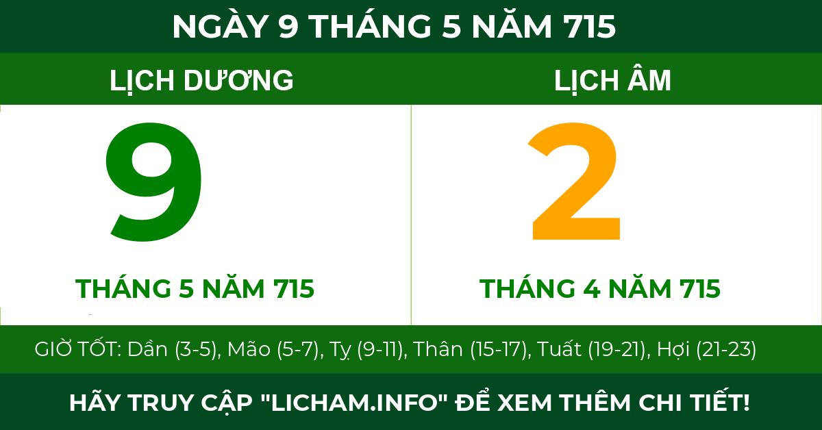 lịch âm ngày 9 tháng 5 năm 715