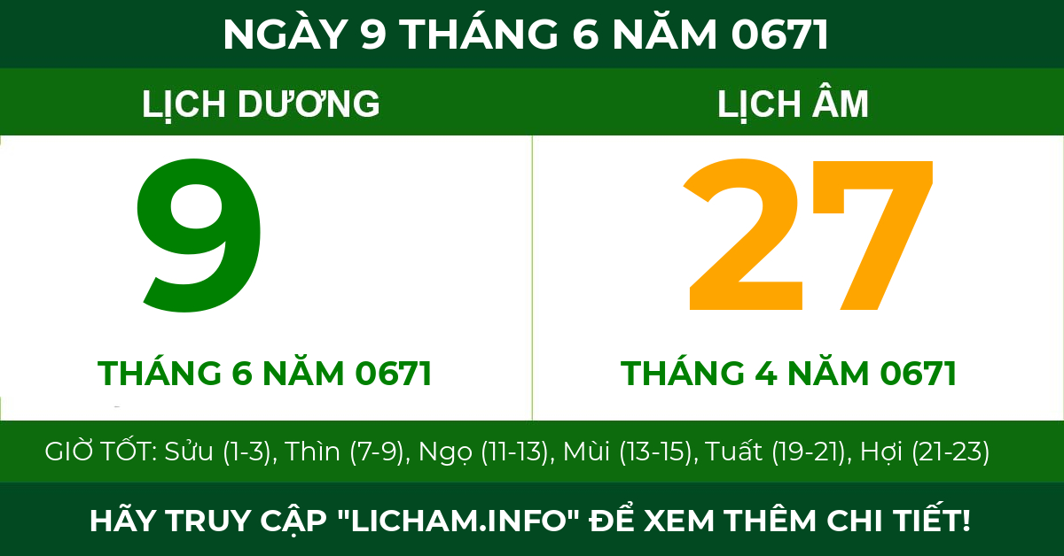 lịch âm ngày 9 tháng 6 năm 0671