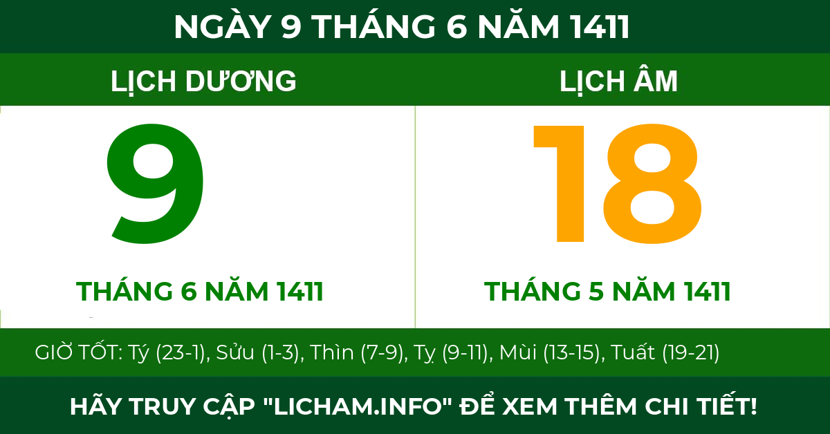 lịch âm ngày 9 tháng 6 năm 1411