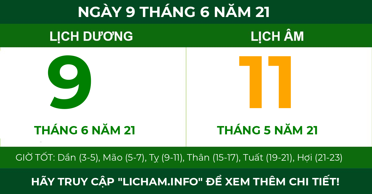 lịch âm ngày 9 tháng 6 năm 21