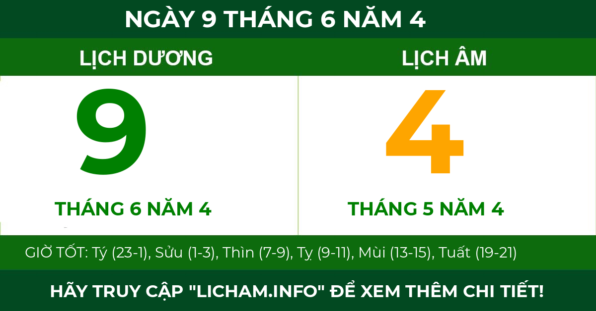 lịch âm ngày 9 tháng 6 năm 4