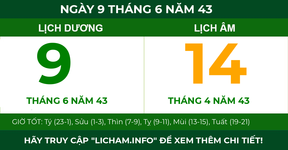 lịch âm ngày 9 tháng 6 năm 43