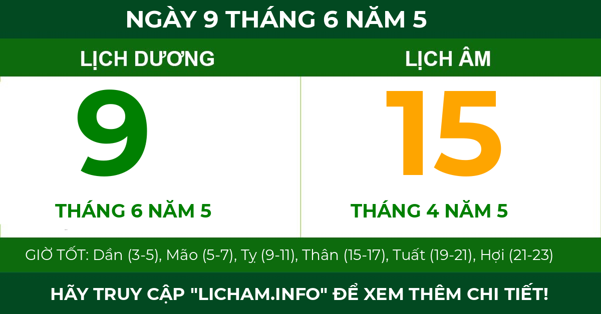lịch âm ngày 9 tháng 6 năm 5