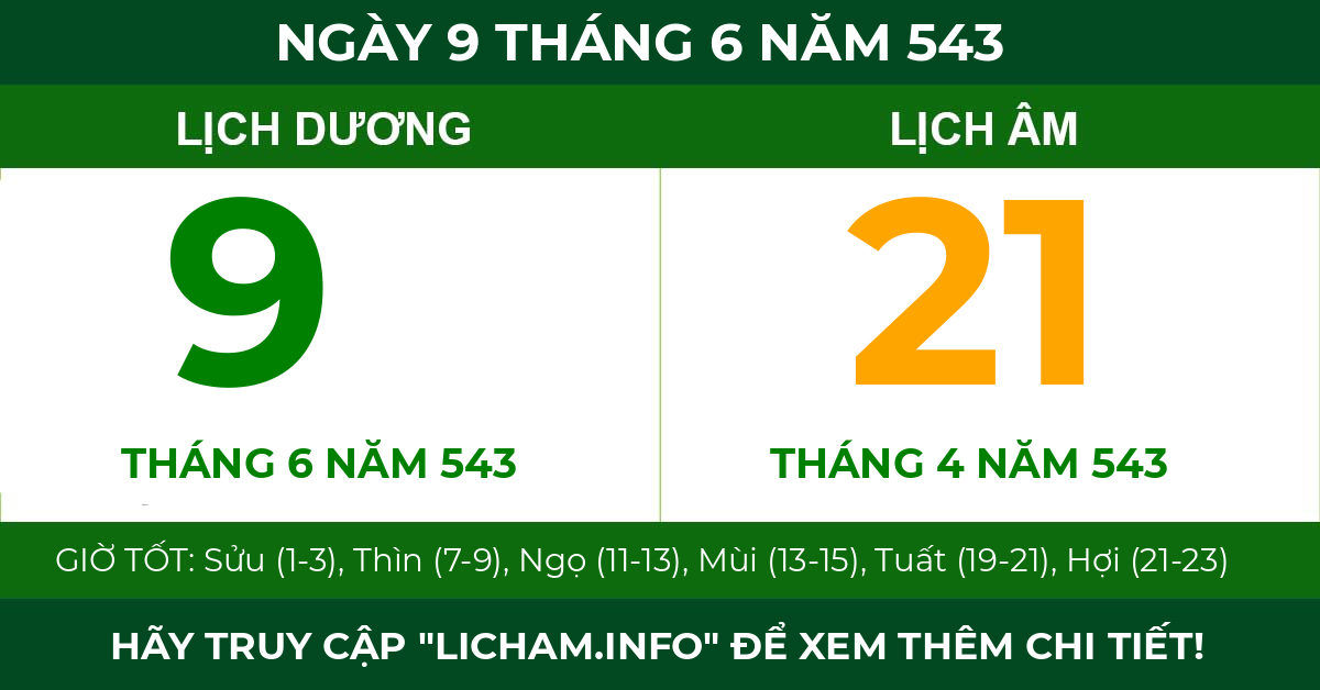 lịch âm ngày 9 tháng 6 năm 543