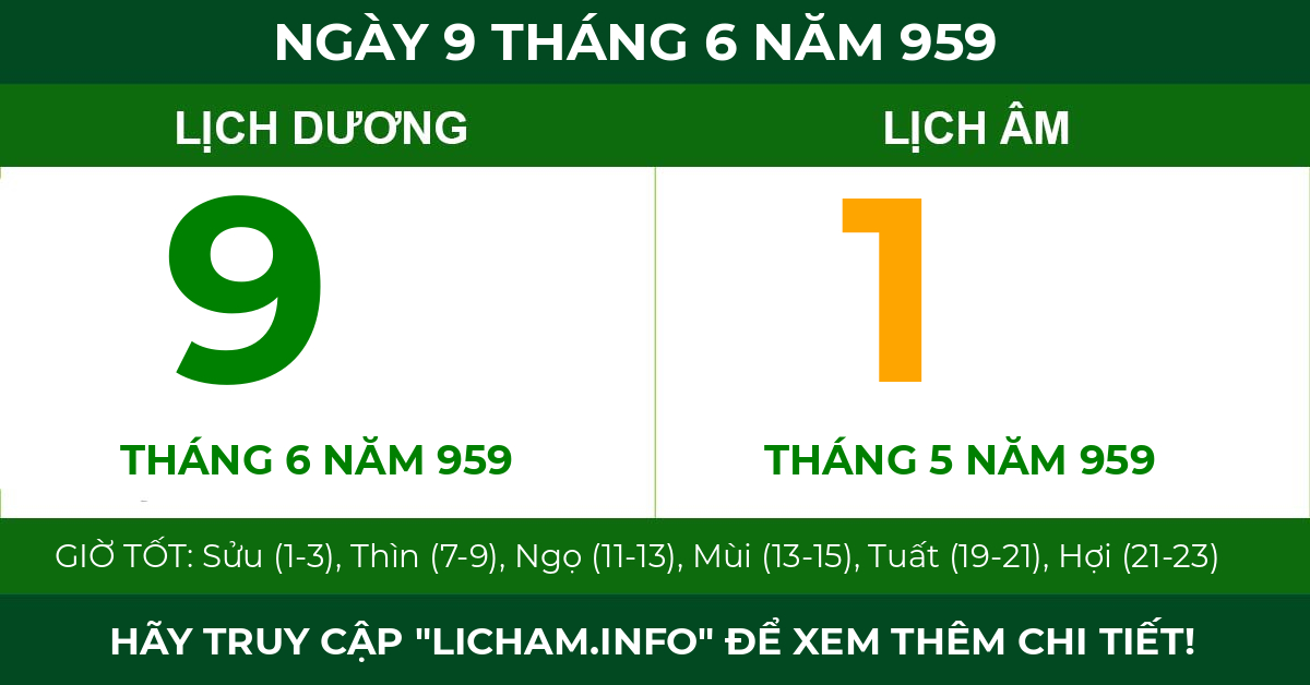 lịch âm ngày 9 tháng 6 năm 959