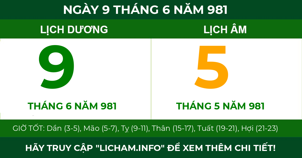 lịch âm ngày 9 tháng 6 năm 981