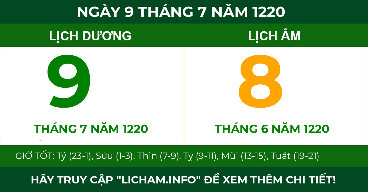 lịch âm ngày 9 tháng 7 năm 1220