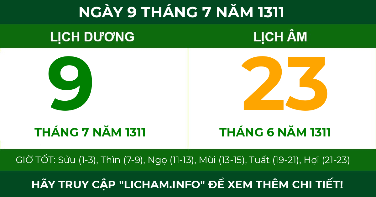 lịch âm ngày 9 tháng 7 năm 1311