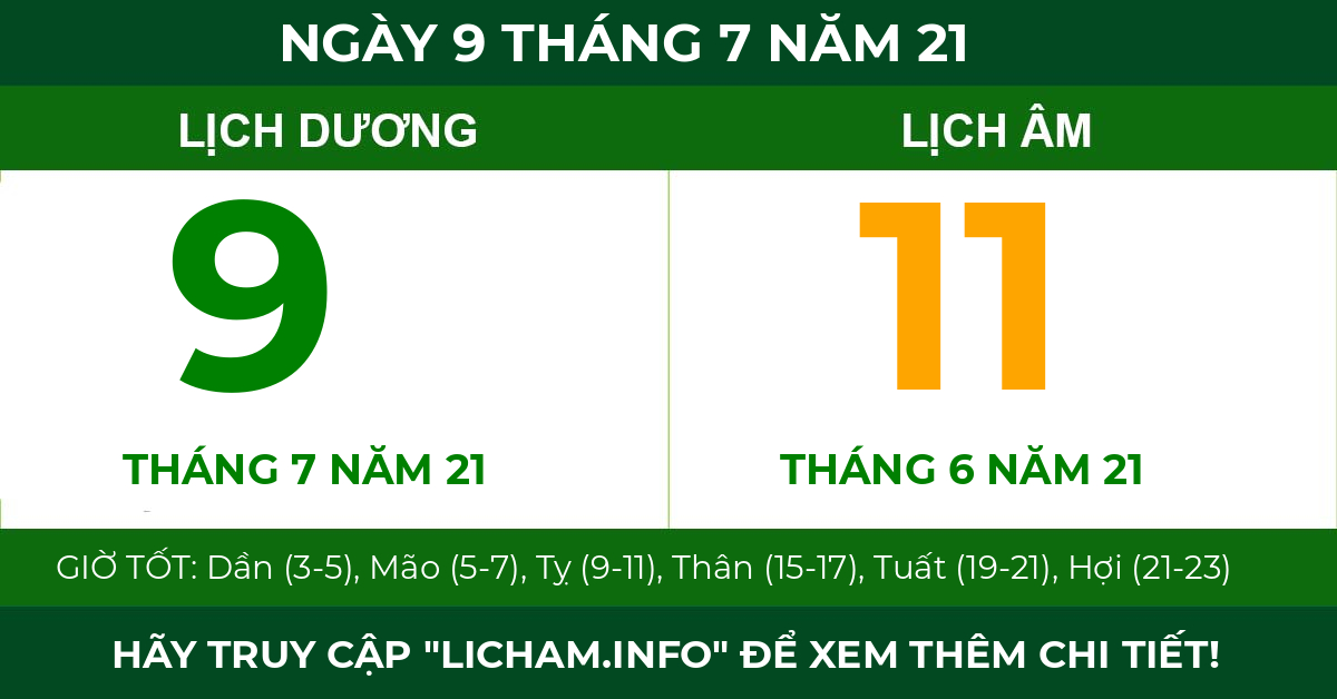 lịch âm ngày 9 tháng 7 năm 21