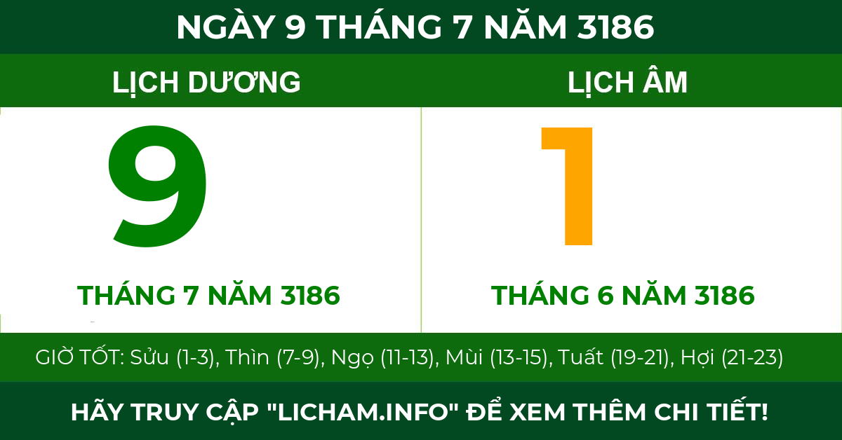 lịch âm ngày 9 tháng 7 năm 3186