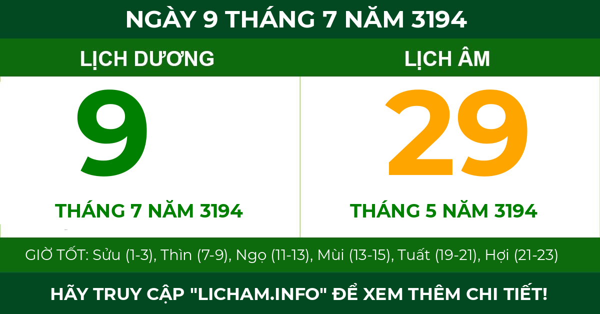 lịch âm ngày 9 tháng 7 năm 3194