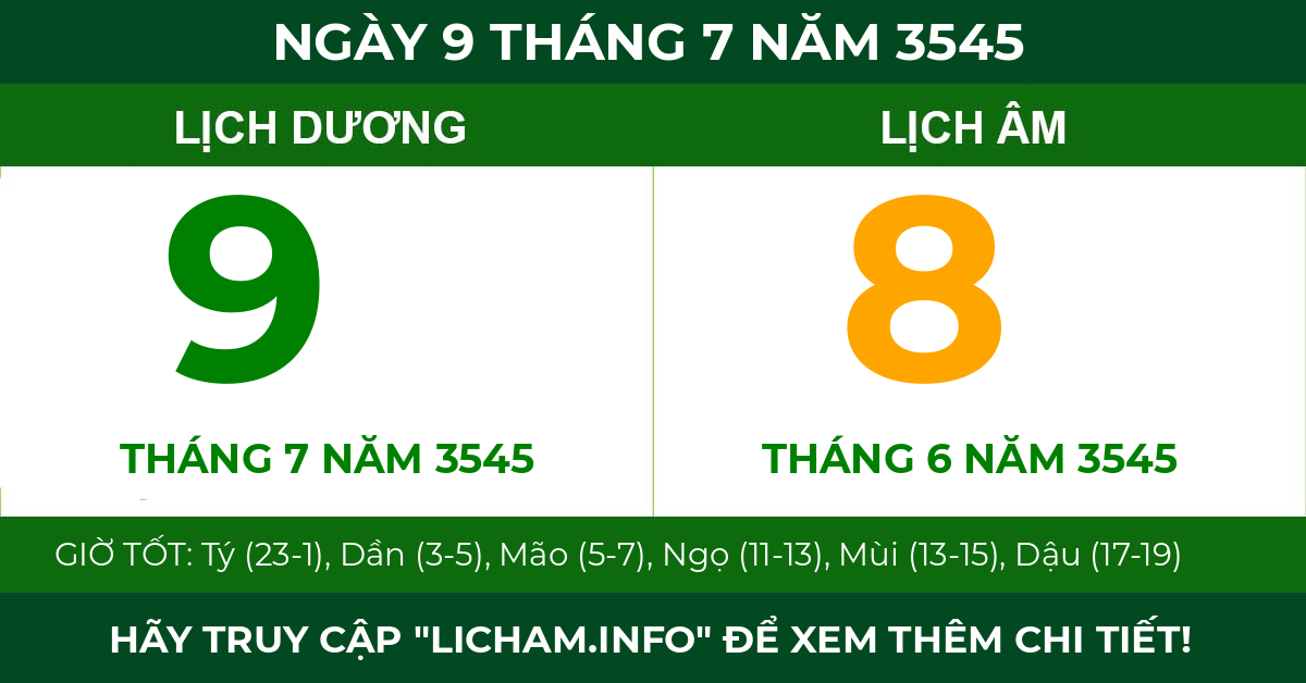lịch âm ngày 9 tháng 7 năm 3545