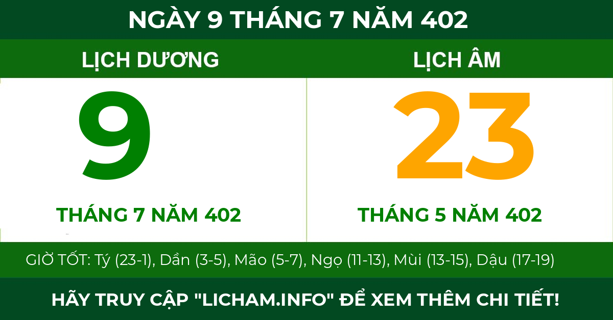 lịch âm ngày 9 tháng 7 năm 402