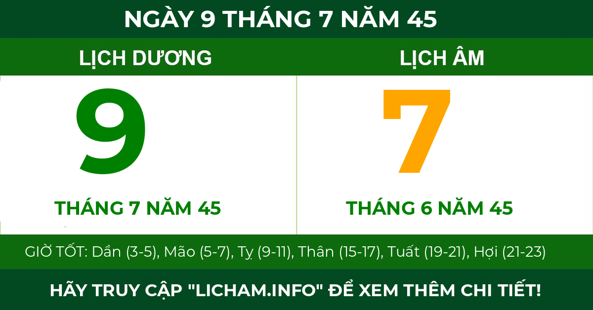 lịch âm ngày 9 tháng 7 năm 45