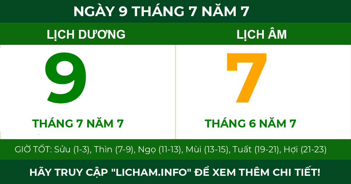 lịch âm ngày 9 tháng 7 năm 7