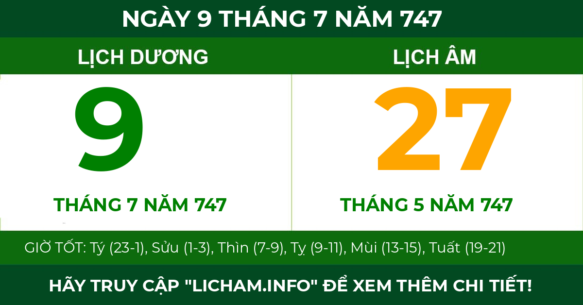 lịch âm ngày 9 tháng 7 năm 747