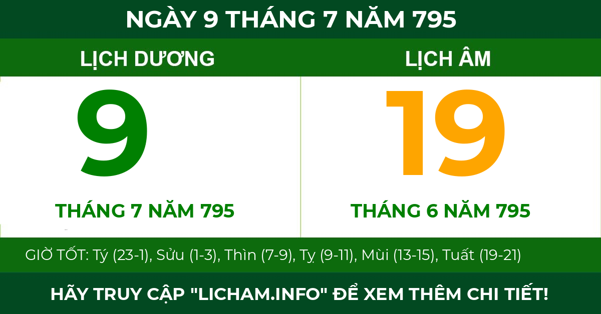 lịch âm ngày 9 tháng 7 năm 795