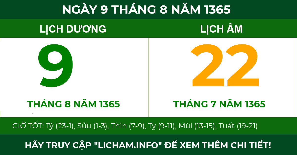 lịch âm ngày 9 tháng 8 năm 1365