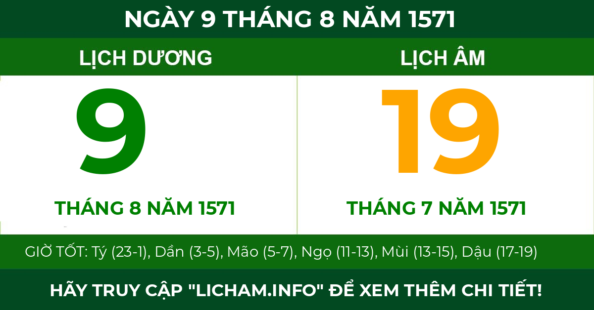 lịch âm ngày 9 tháng 8 năm 1571