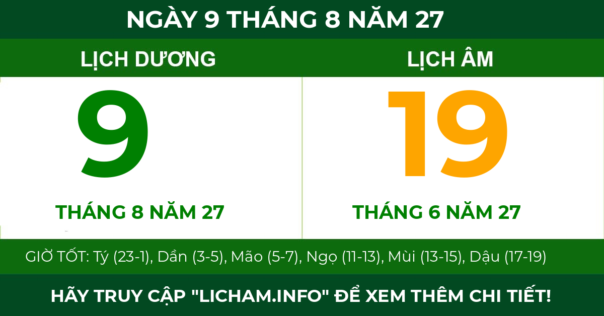 lịch âm ngày 9 tháng 8 năm 27
